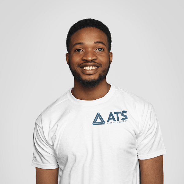 man wearing t-shirt with logo on